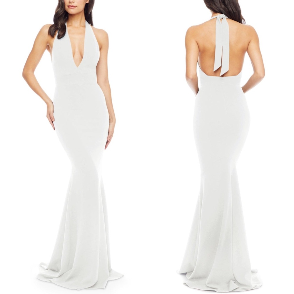 NEW DRESS THE POPULATION White HALTER Wedding CAMDEN Mermaid Hem EVENING DRESS